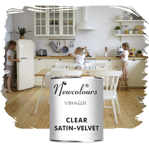 High-durability Clear Very Hard Water-Based Varnish for furniture, countertops, and wood, perfect for upcycling and protection.