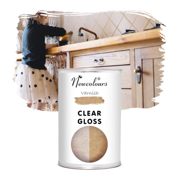 High-durability Clear Very Hard Water-Based Varnish for furniture, countertops, and wood, perfect for upcycling and protection.