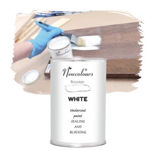 Newcolours BLOCKER shellac-based primer for sealing stains, knots, and odours on furniture, doors, and cupboards.